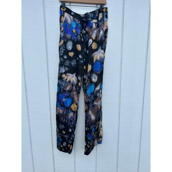 Peter Pilotto Fireworks Abstract‎ Printed Straight Leg Silky Pants w/ Pockets, 6